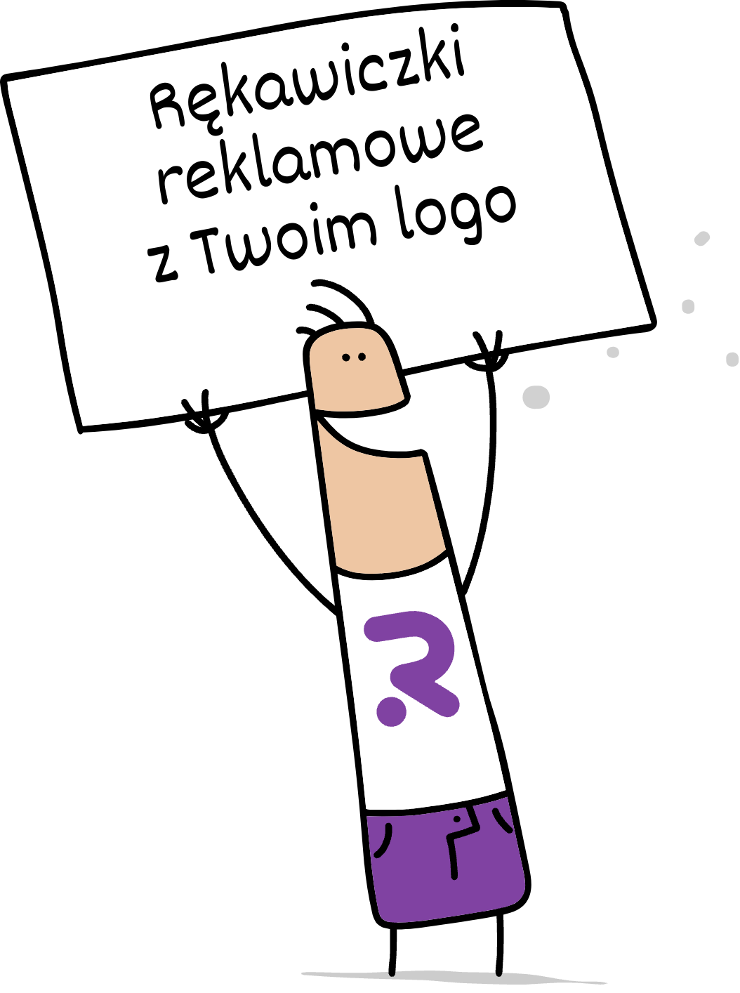 Buddy trzymający napis rekawiczki reklamowe z Twoim logo